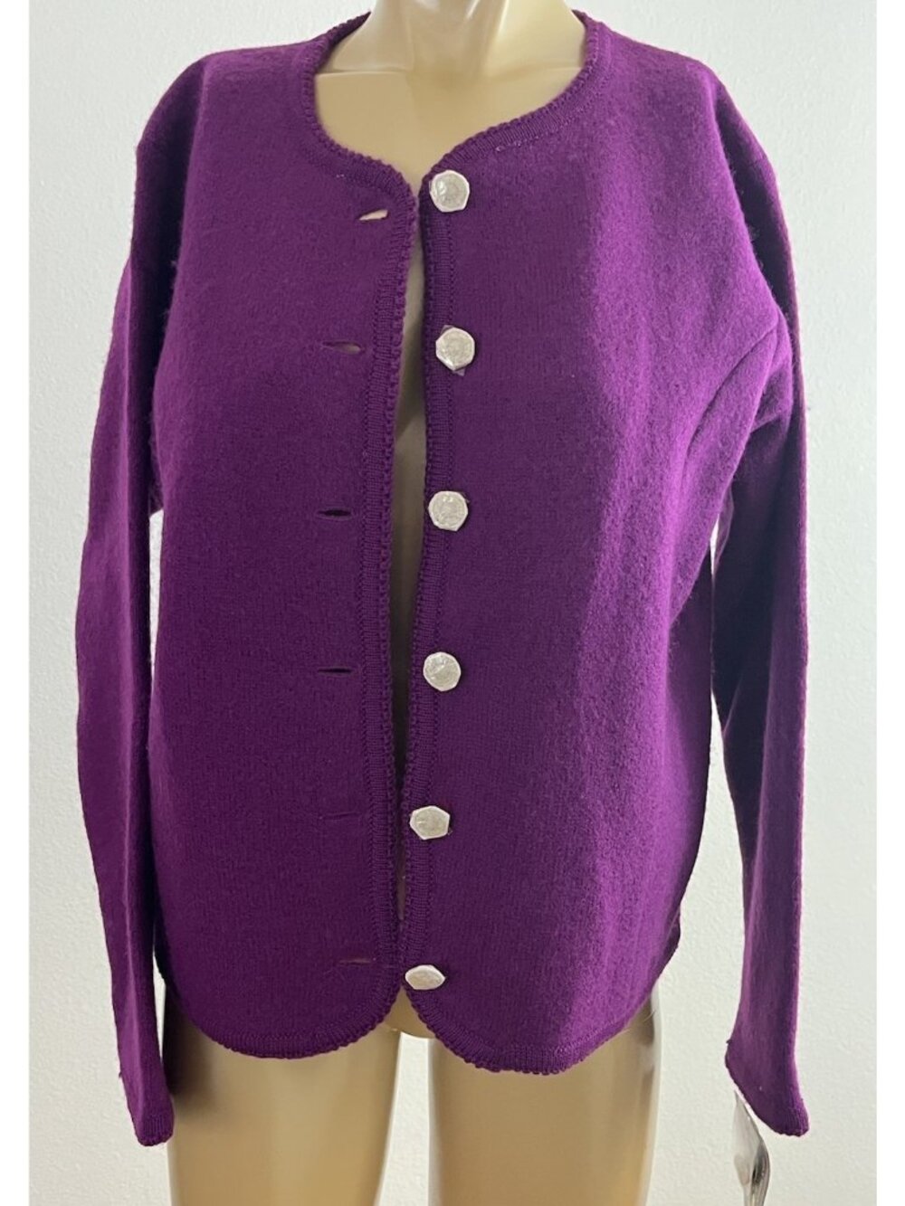 Vintage Tally Ho Women's M Boiled Wool Cardigan Sweater Purple NWT